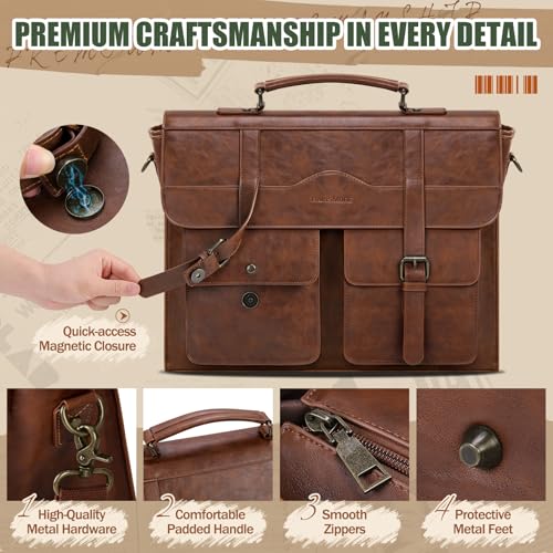 Image of RAINSMORE Mens Messenger Bag 17 /18 Inch Vintage Leather Laptop Briefcase Large Satchel Computer Shoulder Bag