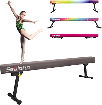 8ft Ultrasimple Adjustable&Foldable Balance Beam,High-Low Floor Beam Suede Gymnastics Equipment,No Tool Require, Gymnastics Beam for Training&Professional HomeTraining