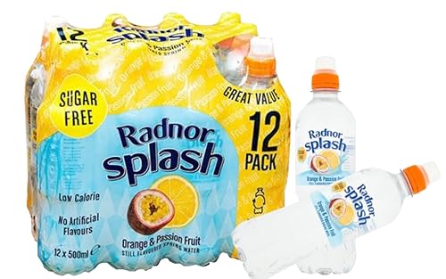 Radnor Splash Sugar Free Orange & Passionfruit 12 x 500ml. Natural Welsh spring water with added orange and passion fruit flavour. Sports Cap.