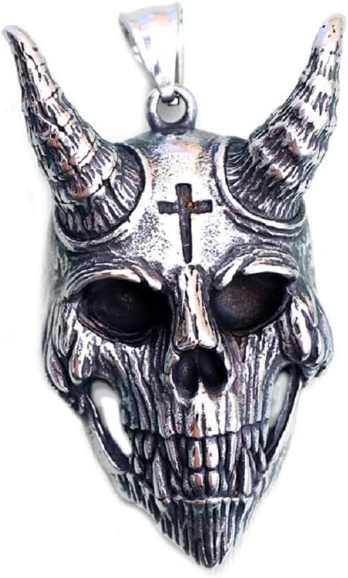 Skull Necklace for Men, Gothic Cross Skull Necklace, Viking Goat Skull Head Pendant Necklace with 22.8” Chain, Hip Hop Demon Satan Skull Necklace - Image 3