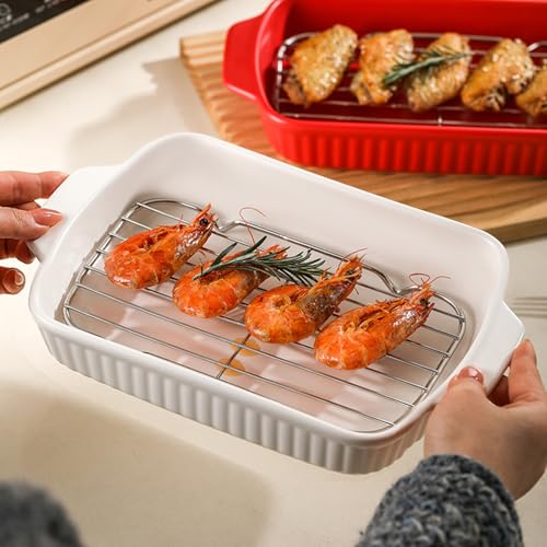 10inch Casserole Dish for Oven, Ceramic Baking Pan, Rectangular Lasagna Pan Deep with Handles for Baking, Durable Microwave Oven Safe, White