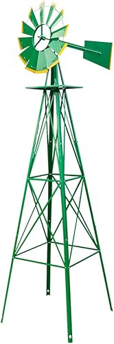 Molino de viento ornamental para decoración de jardín, veleta meteorológica, molino de viento de metal resistente de 8 pies con diseño de 4 patas,