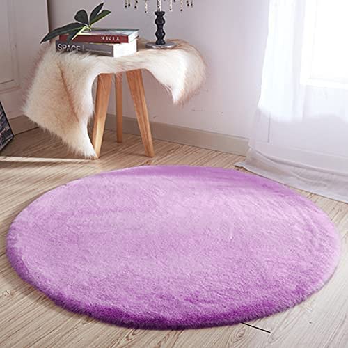 Jun Wei Carpet Soft Rabbit Fur Area Rug Carpet Living Room Bedroom Rugs And Mats Round Soft Touch Carpet 100 Cm Diameter Purple