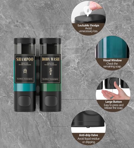 Image of Luxspire Shampoo and Conditioner Dispenser, Shower Soap Dispenser 2-Chamber | Lockable Large Capacity 600ml No-Drill Wall-Mounted Shampoo and Body Wash Dispenser for Bathroom Hotel Kitchen Airbnb