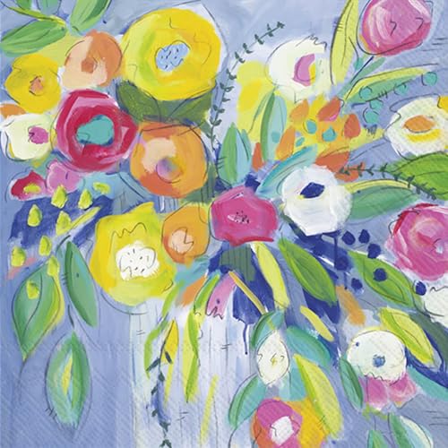 IHR Ideal Home Range Cocktail Napkins Disposable 3-Ply Paper Party Napkin Pack 5 x 5 Cheerful Blossoms 20-Count