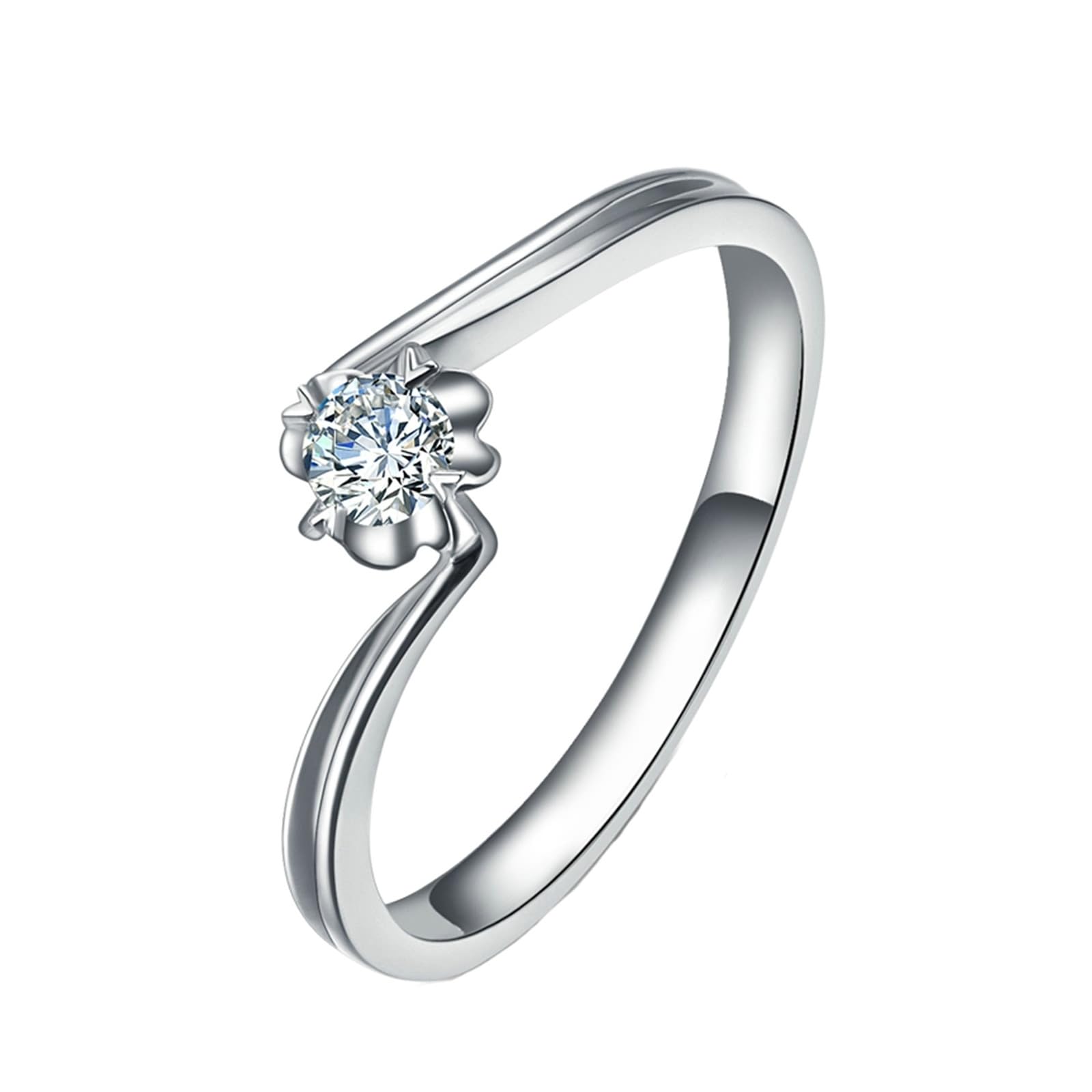 Verlobungsring Zart, Diamant Ring Frau 18 Karat Weißgold Blume Lab Diamant 0.13CT Weiß Brillantschliff VVS mit Gravur für Neujahr