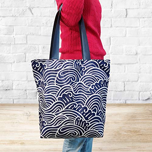 Wrapables Carryall Shopping Travel Tote Bag with Durable Ripstop Polyester - Foldable, Waterproof, and OEKO-TEX Certified, Small, Navy Swirls3