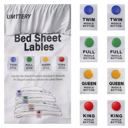 Umttery Bed Sheet Labels for Bedding,Identity The Sheets Direction and Size in Seconds, an Elegant and Easy Solution to Label Sheets, 16 Pack[Mix]