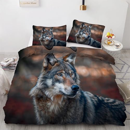 Parure de Lit Animaux Loup 240x260 Facile à Enfiler avec sa Fermeture Éclair