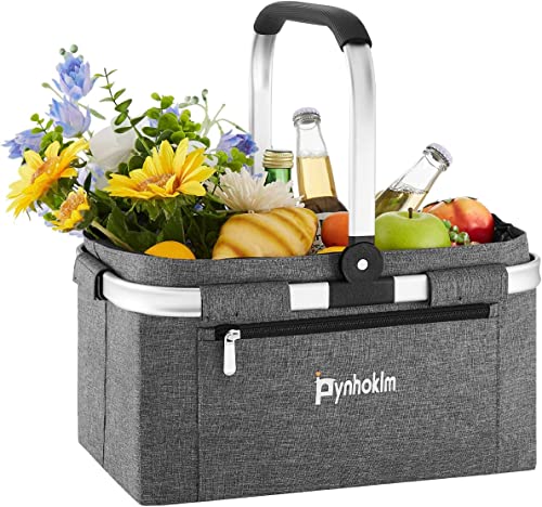 Pynhoklm® Faltbar Einkaufskorb mit Kühlfunktion | 2022 Upgrade Klappkorb mit Deckel | Premium Faltkorb faltbar Isolierkorb | eleganter Carrybag Wasserdicht Thermokorb 22L Cover