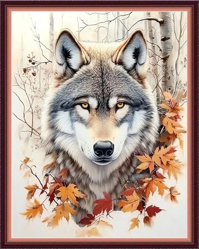 Image of Fanxvivy Stamped Cross Stitch Kits for Beginners Full Range of Cross Stitching Preprinted Embroidery Kits for Adults, 11CT Embroidery Pattern Needlepoint Kits-Forest Wolf King 16x20 inch