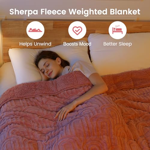 Image of Sherpa Fleece Adult Weighted Blanket Great for Sleep, 15 lbs Dual Sided Soft Fuzzy Heavy Blankets for Couch Bed Sofa, Cozy Warm Arched Jacquard Throw for Winter (Apricot Pink, 48 inch x 72 inch, 15 Pounds)