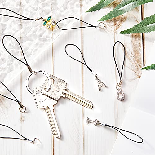 200 Pieces Lanyard Phone Ring Strap For Mobile Lariat Lanyard Cell Phone Split Ring Strap Sliver Tone Split Ring Cellphone Strap Charm Cords For Cellphone Usb Drive Keychain Diy (Black ) #TOP4