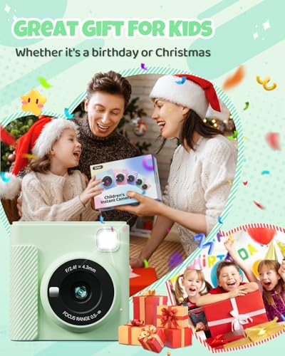 Image of TIATUA Kids Instant Print Camera, 1080P HD Video Digital Toy, Green