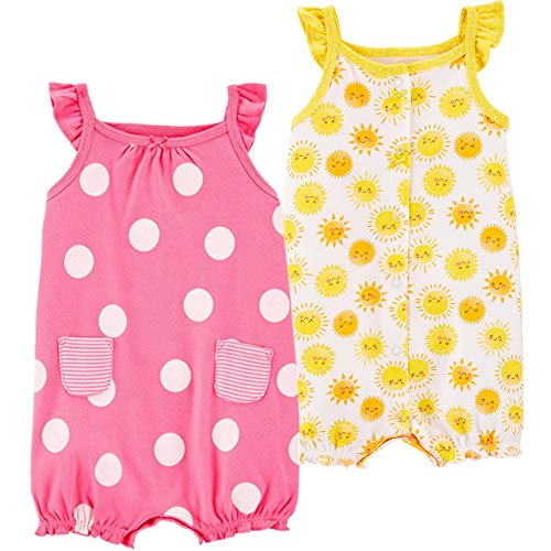 Carter's Baby Girls' 2-Pack Romper, Pink Crab/Sunshine, 6 Months