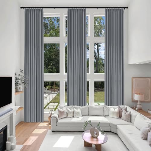 Fcosie Blue Grey Extra Long Velvet 100% Blackout Curtains 120