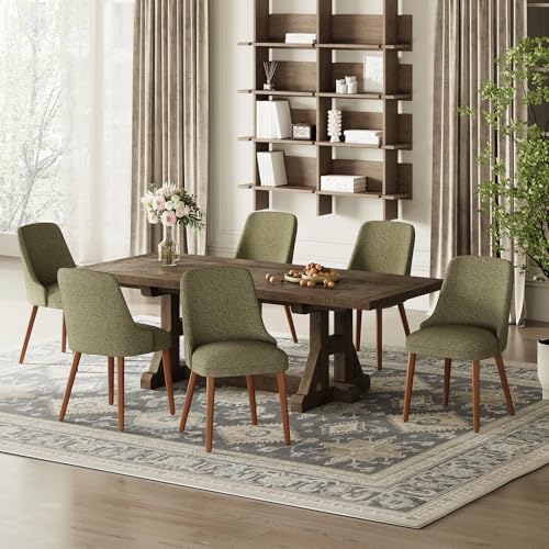 Image of MALOL Dining Room Chair Set of 6, Upholstered Kitchen Chairs with Wood Legs, High-Back Padded Dining Chairs for Dining Room /Restaurant /Cafe, Green