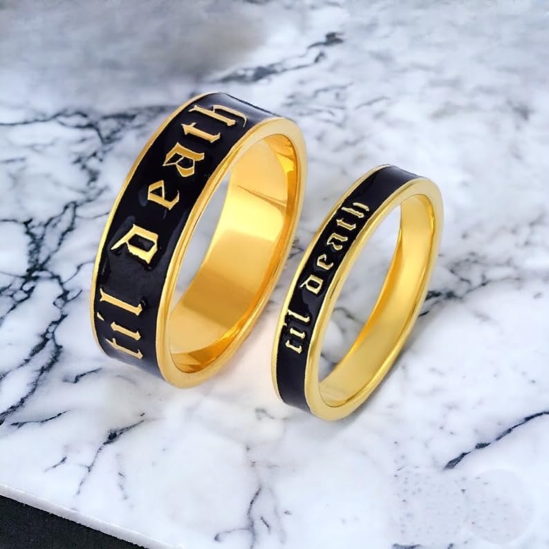 6mm Wide Til Death Ring - Black Enamel Ring, Personalized Band, Anniversary Wedding Ring, Promise Band, Stacking Band - 925 Sterling Silver4