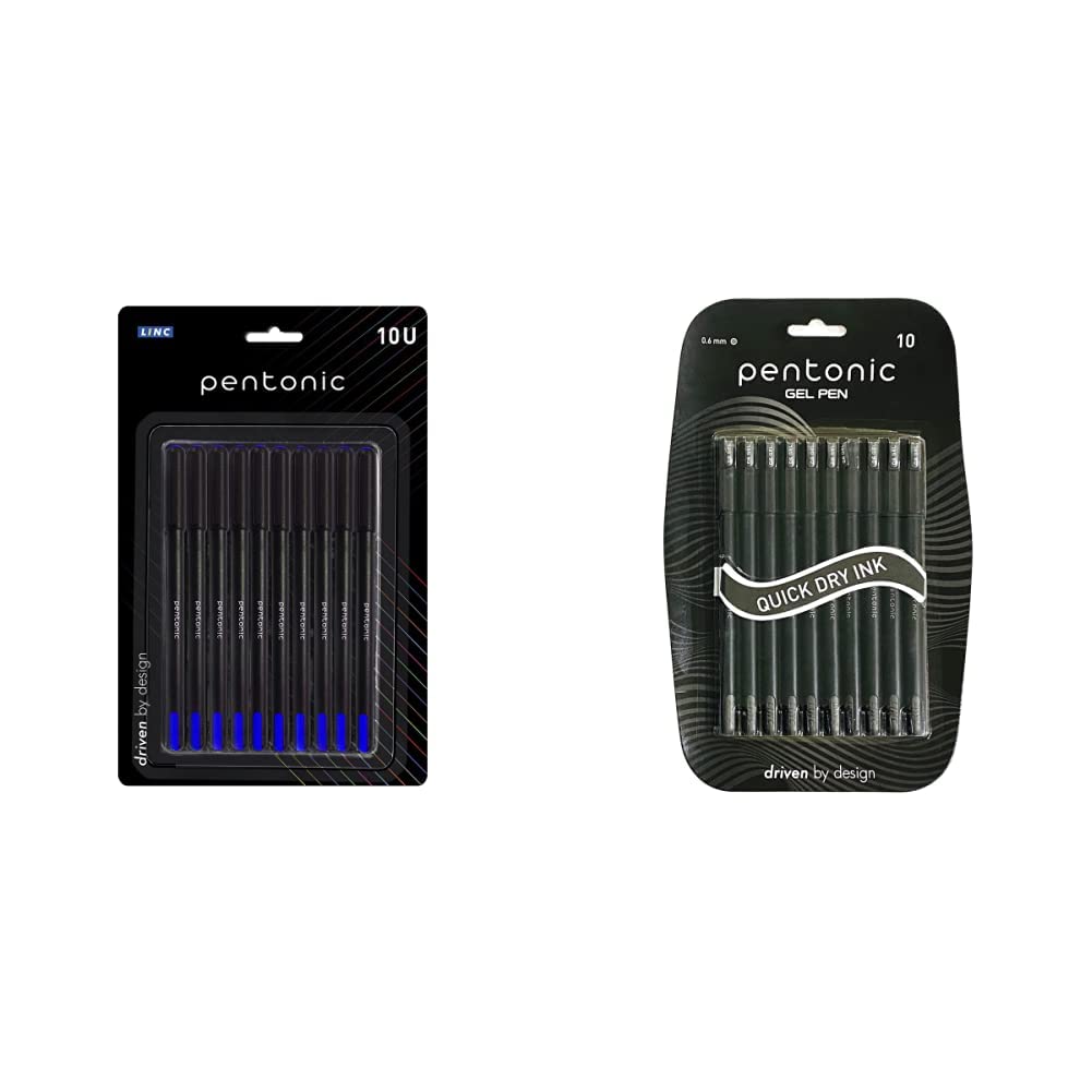 Pentonic LINC Ball Point Pen & Pentonic LINC 0.6 mm Gel Pen - Blister Pack of 10, Black Ink