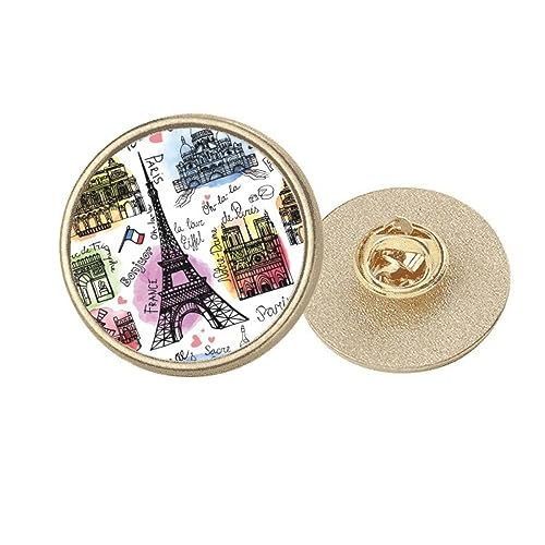 Broche Tour Eiffel dorée à l'or fin et aquarelle artisanale