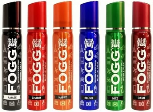 FOGG Men & Women Body Spray Pocket Deo, Charm, Happy, Dash, Nice & Relish 25Ml X 6 Liquid Fresh Scent Deodorant Spray - & (150 Ml, Pack Of 6)