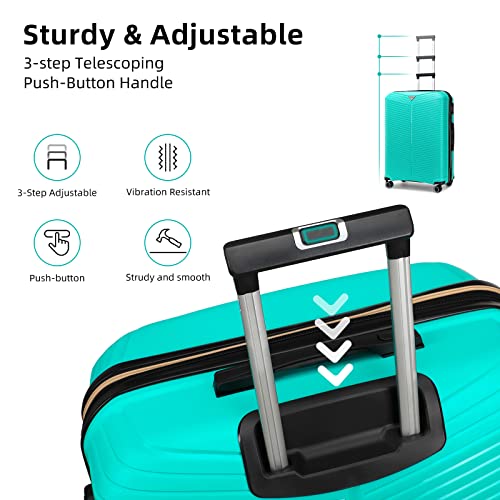 Leaves King Luggage Sets 5 Piece, Expandable(Only 24"&28") Pp Suitcase With Spinner Wheels, Durable Luggage Sets Clearance Carry On Luggage Suitcase Set For Women Men, Aqua Blue #TOP3