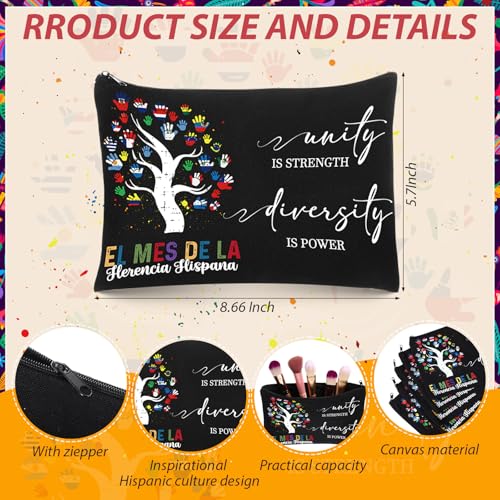 12 Pcs Hispanic Heritage Month Party Favor Gifts Bulk Makeup Bag Cosmetic Bag Spanish Hispanic Heritage Decoration Portable Canvas Zipper Pouch Travel Toiletry Organizer for Woman Teacher3