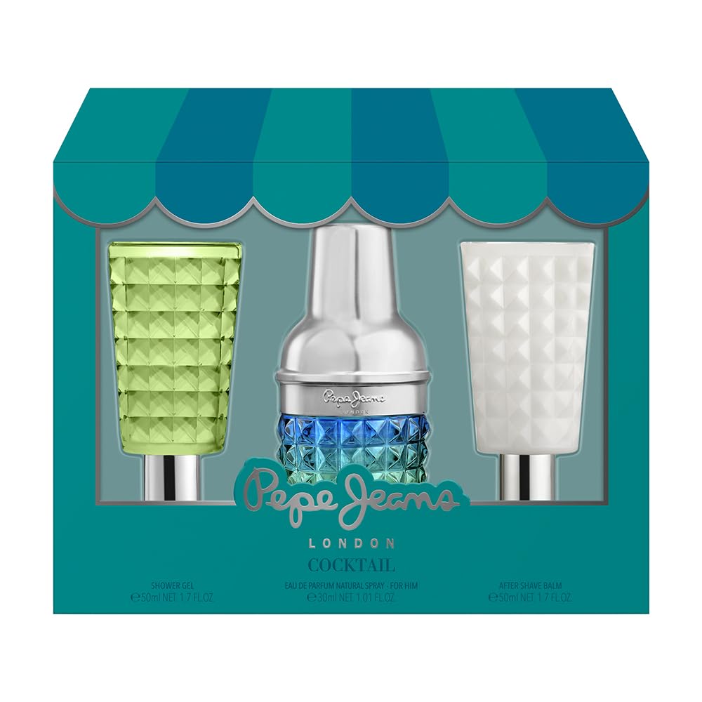 Pepe Jeans Cocktail Edition For Him Estuche Regalo Perfumes Hombre Pack de 3 Piezas Eau de Toilette 30ml, After Shave 50ml y Shower Gel 50ml Set Fragancia Cítrica, Amaderada y Especiada