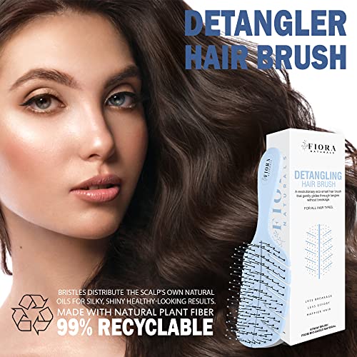 Detangler Brush By Fiora Naturals - 100% Bio-Friendly Detangling Brush W/Ultra-Soft Bristles - Glide Through Tangles With Ease - For Curly, Straight, Black Natural, Women, Men, Kids - Dry And Wet Hair #TOP4