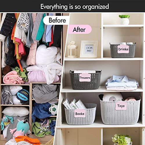 12PCS Plastic Basket Labels Clip On for Storage Bins, Removable & Erasable Bin Clips with 2 Chalk Markers, Laundry Kitchen Pantry Labels for Organizing Baskets Bin Cube Box Containers (Pink) - Thumbnail 7