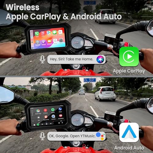 Image of Autofy Motoplay 5 Inch Waterproof Bike Navigation Screen with Wireless CarPlay & Android Auto Quick Detachable Design, Android Auto Wireless Adapter