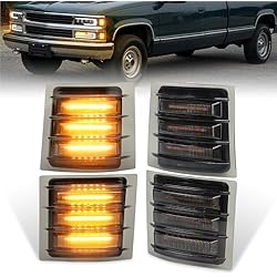 MOVOTOR LED Side Marker Lights with Amber Sequential Turn Signal Side Corner Lights Smoked Lens Compatible with 1994-1998 Chevy C/K 1500 2500 3500 Suburban Silverado Tahoe(NOT FIT for GMC)