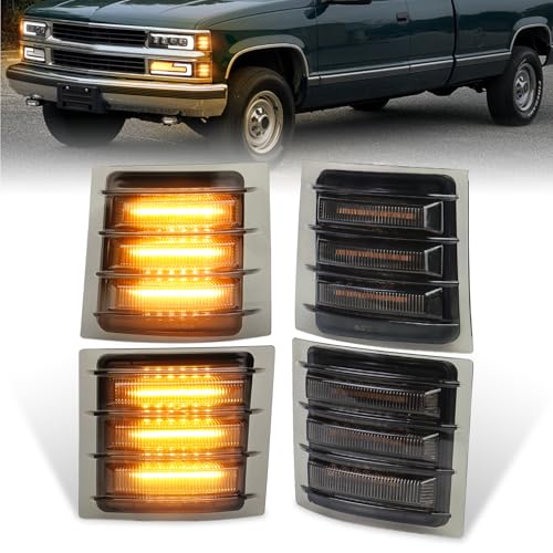 MOVOTOR LED Side Marker Lights with Amber Sequential Turn Signal Side Corner Lights Smoked Lens Compatible with 1994-1998 Chevy C/K 1500 2500 3500 Suburban Silverado Tahoe(NOT FIT for GMC)