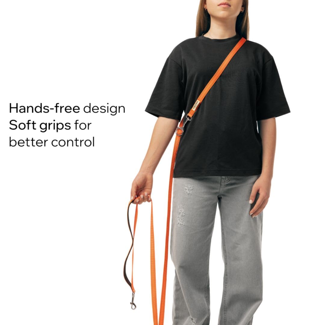 UrbanTails Multifunktionale Hundeleine 5m – Verstellbar, Handsfree, Reflektierend, 2 Gepolsterte Griffe, Trainingsleine für Kleine & Große Hunde (Orange, 5m)