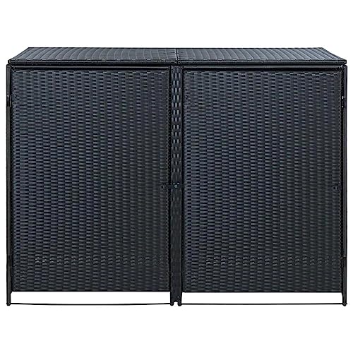Conceal Your Wheelie Bins With The Lolicute Double Bin Shed - Poly Rattan Black Outdoor Resin Storage Unit With Garbage Bin Enclosure Trash Can Cover And Patio Cabinet - 5..5X4.7 Inches #TOP12