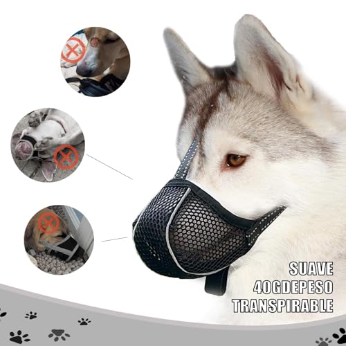 Maulkorb Große Hunde, Prevent Fressen/Kauen/Beißen Hunde Maulkorb, Weicher Netz Maulkorb Einstellbare Passform, Atmungsaktiv Reflektierende Maulkorb, Ermöglicht Hecheln und Trinken (Schwarz, L)