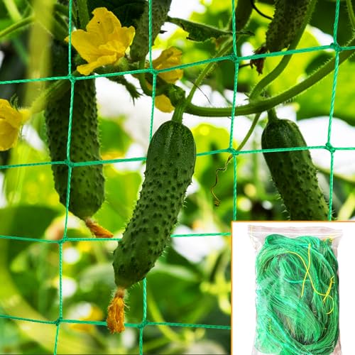 Trellis Netting 32.8x6.6 Ft Heavy Duty Garden Trellis Netting for Climbing Plants Outdoor Plant Netting for Cucumber, Tomato, 27 Strands Nylon with 4x4 Inch Mesh Grow Netting for Fruits, Vegetables