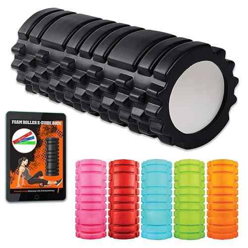 Foam Roller Black with 3 Resistance Level Bands - Lightweight Foam Rollers for Muscles Provides Relief from Pain Fatigue Improves Tissue Recovery - Massage Roller for Gym, Yoga Pilates