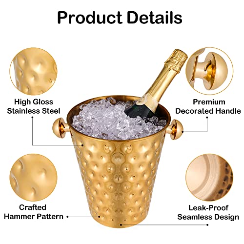 BARsics 5-Quart Metal Golden Champagne Bucket, Hammered Mirror Finish Stainless Steel Ice Bucket for Party Wedding, Banquet (Gold) - Image 2