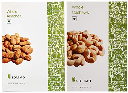 Image of Amazon Brand - Solimo Almond, 250g With Amazon Brand - Solimo Cashew, 250g