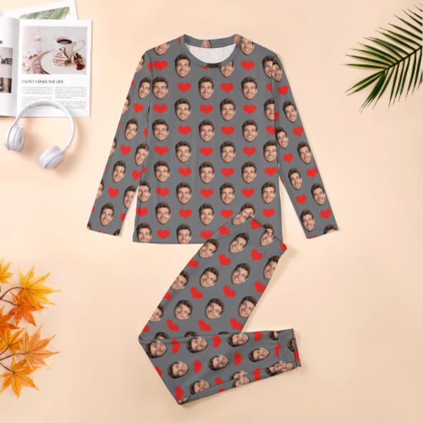 JINMA Personalized Pajamas Sets for Women Man, Customized Face Sleepwear with Photo, Couples Pajamas4