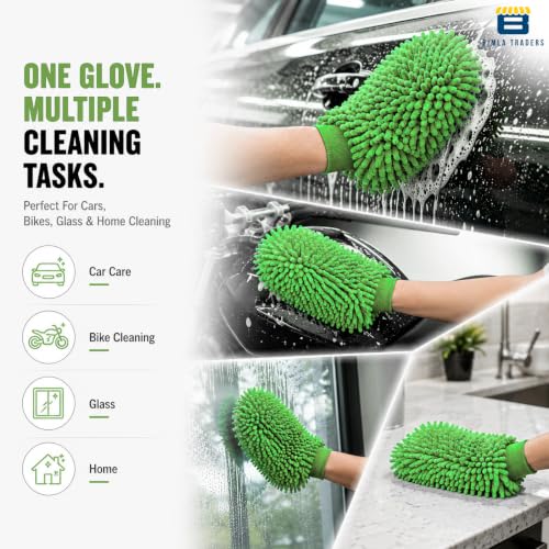 Image of Btag Microfibre Double Sided Wash Mitt Cleaning Gloves | Regular Quality | Super Absorbent | Extra Large | 4 pc Pack | Green