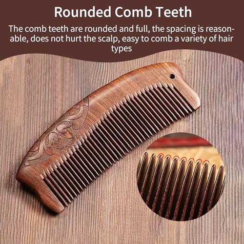 Natural Sandalwood Comb - Anti Static Wooden Comb for Women, Smooth Detangling Fine Tooth Hair Comb, Portable Travel Wood Combs for Curly & Straight Hair