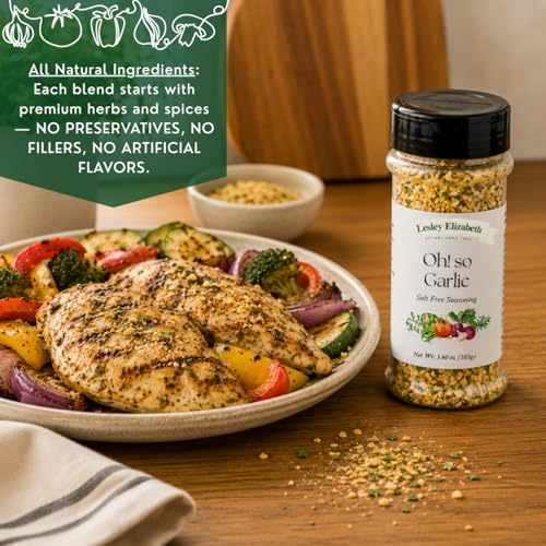Image of Lesley Elizabeth Oh! So Garlic Salt Free Seasoning - All-Natural Garlic Herb Blend for Chicken, Vegetables, Pasta & More | Flavorful No Salt Garlic Seasoning for Cooking & Grilling