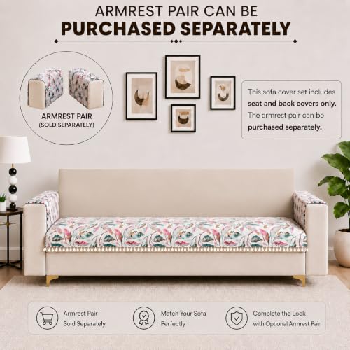 Image of Homerz Premium Printed Quilted Velvet Sofa Slip Cover Protector with Tassels, Sofa Mat, Exact Size, Antislip Cover (Multileaf, 3 Seater, Half)