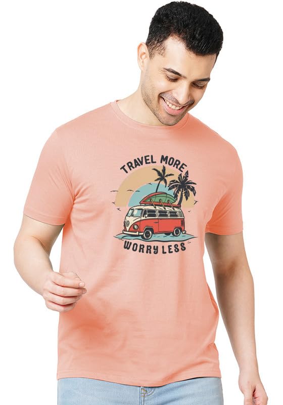 Image of Wear Your Opinion Men's Premium Cotton Printed Round Neck T-Shirt (Design: Travel More Worry Less)