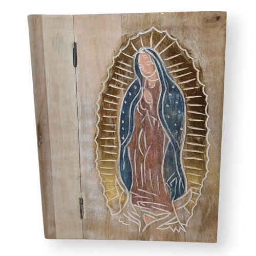 Farmhouse World Virgin of Guadalupe Hand-Carved Hardwood Bible Box - Inspirational and Spiritual Home Decor, Perfect for Keepsakes and Small Jewelry or a Catholic Gift