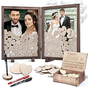 Gästebuch Hochzeit mit doppeltem Bilderrahmen Holz Gästebuch inkl. 160 Holzherzen personalisiertes Hochzeit Gästebuch…