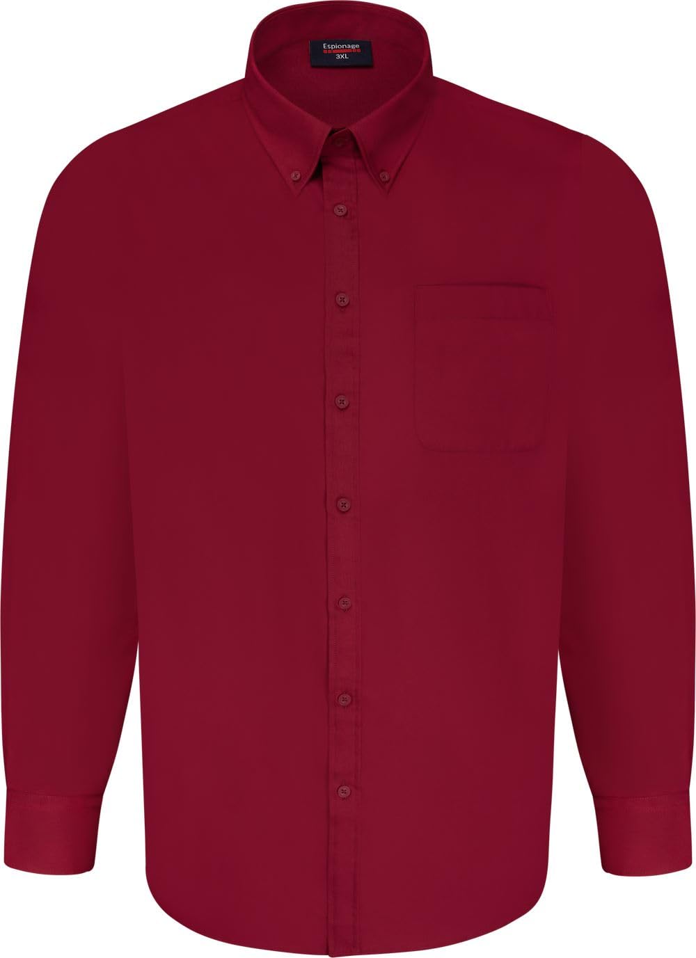 Espionage Plain Shirt Long Sleeve Button Down Collar Casual Mens Plus Size SH150 (UK, Alpha, 4XL, Plus, Regular, Wine)