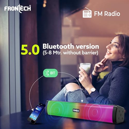 Image of FRONTECH ECHOLITE-181 Mini Soundbar Speaker with FM Radio /USB /TF /RGB Lights and Aux Support 10 W Bluetooth Speaker / 1200 mAh Battery, 1 Year Warranty (Black- SW-0181)